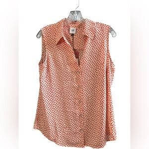 Cabi Blossom Blouse Red & White Floral Button Down Sleeveless